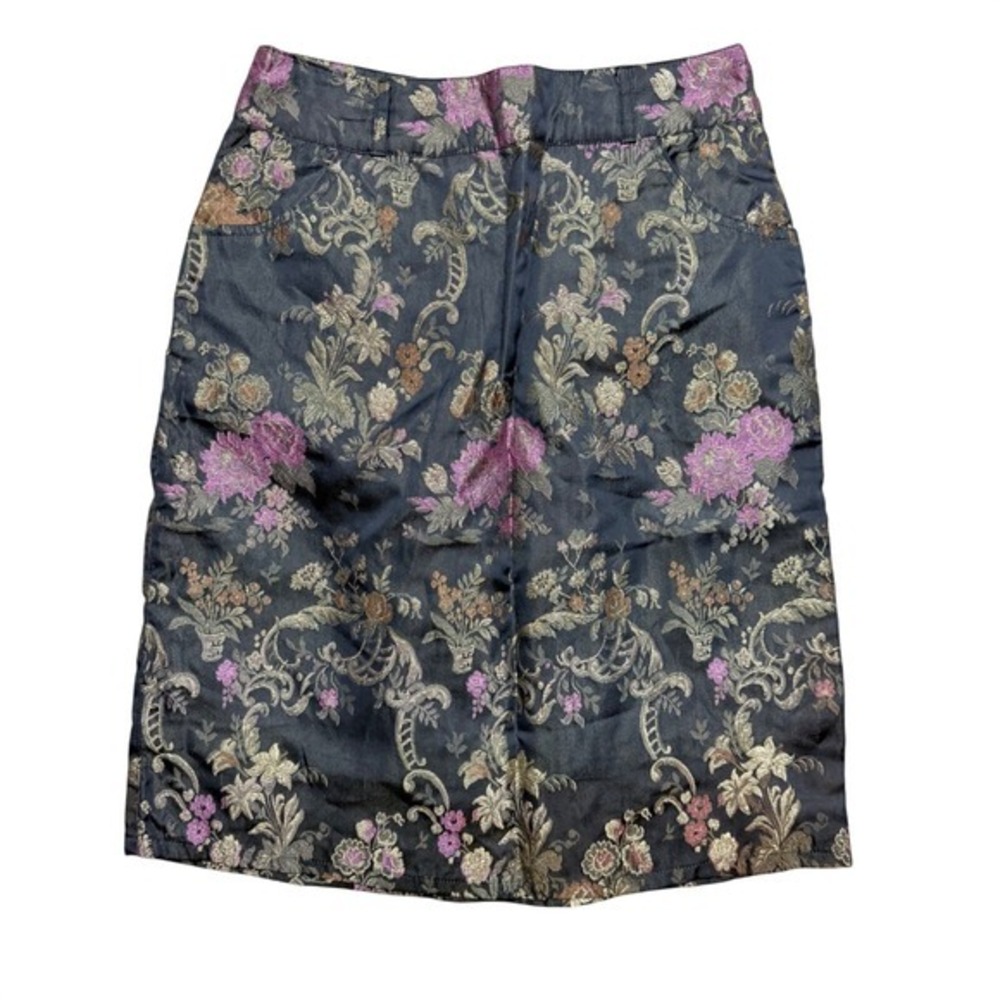 Free People Floral Brocade Mini Skirt Black Gold Pink Jacquard Size 3/4 Boho